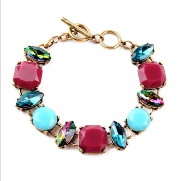 RASPBERRY & AQUA RHINESTONE LINK BRACELET - Picture 1 of 2